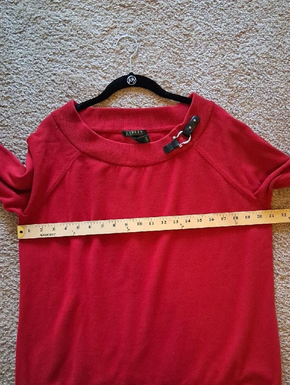 Ralph Lauren Deep Red Off-Shoulder Sweater with Buckle Accent 100% Cotton